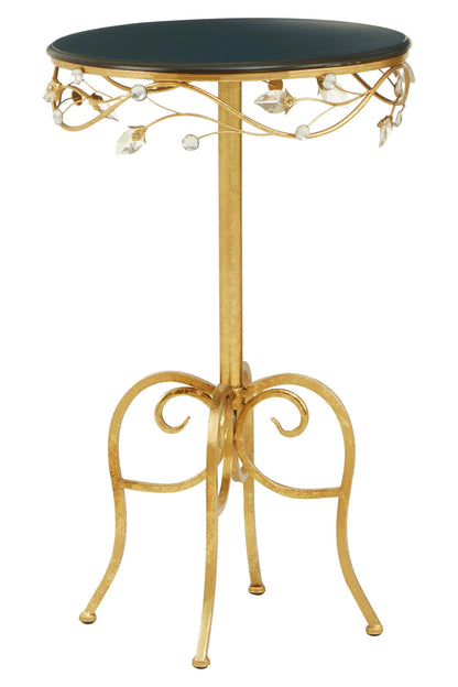 Yarrow Round Side Table With Gold Frame and Black Top