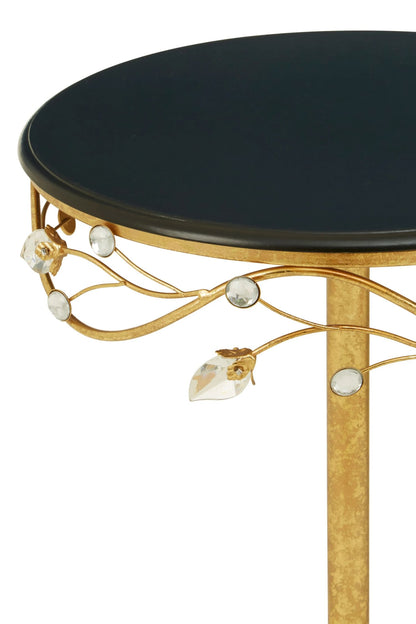Yarrow Round Side Table With Gold Frame and Black Top