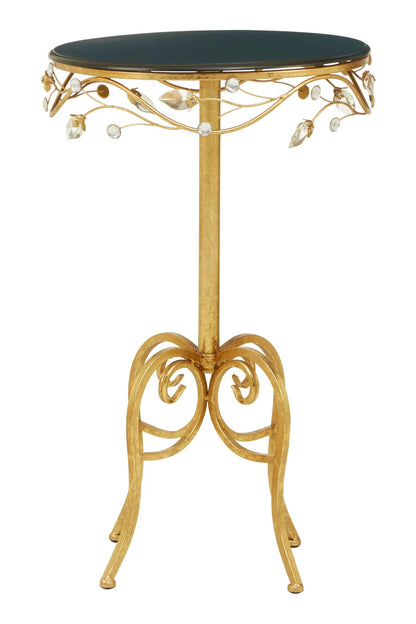 Yarrow Round Side Table With Gold Frame and Black Top