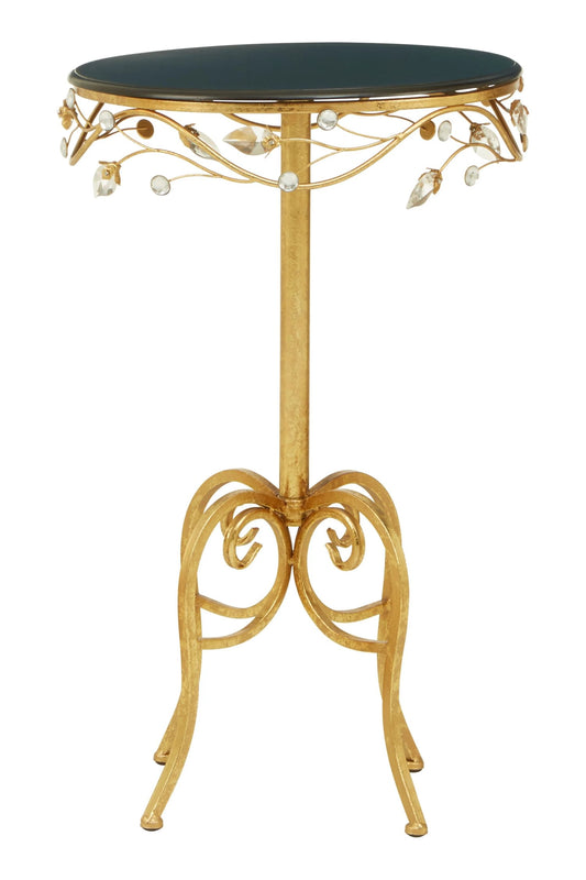 Yarrow Round Side Table With Gold Frame and Black Top
