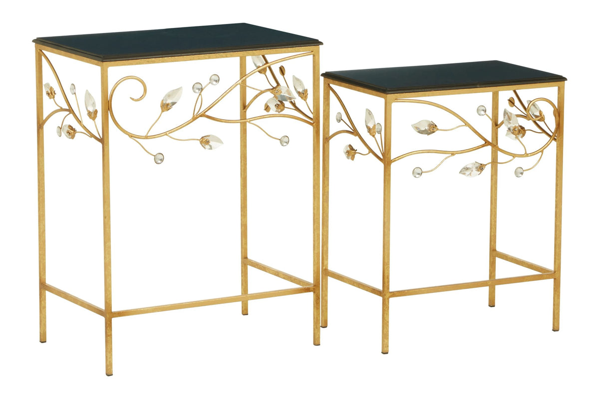 Yarrow Black and Gold Finish Set of 2 Nesting Tables