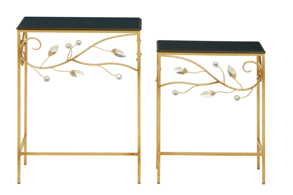 Yarrow Black and Gold Finish Set of 2 Nesting Tables