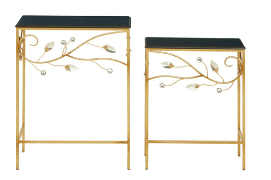Yarrow Black and Gold Finish Set of 2 Nesting Tables
