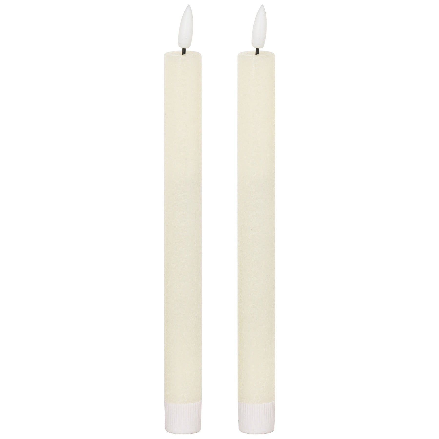 Elegant set of two ivory LED dinner candles, offering warm, realistic light for a sophisticated dining atmosphere.