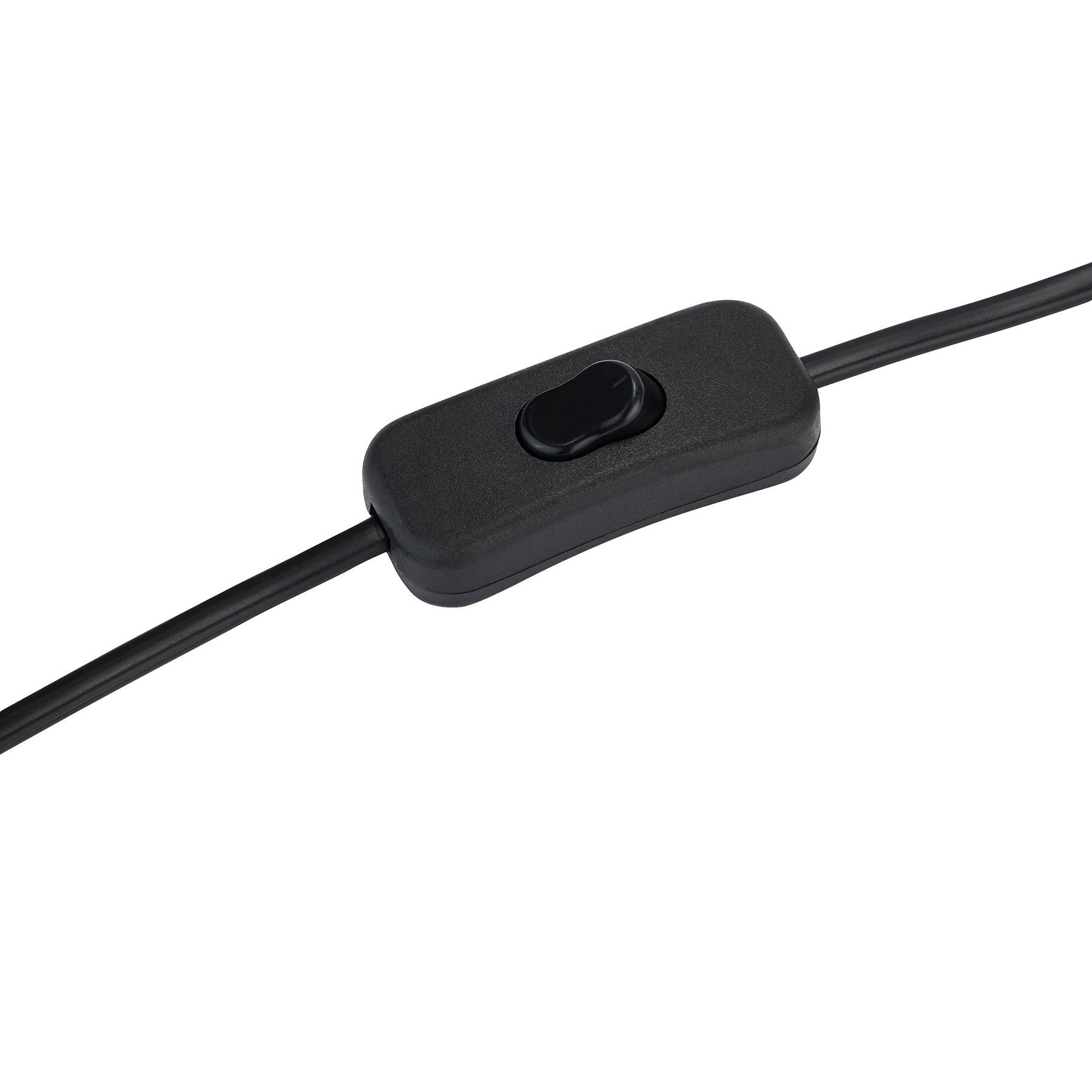 Black power switch with a rounded toggle, attached to a cord, designed for easy lighting control.