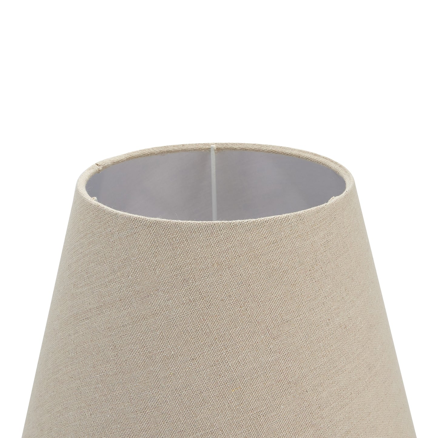 Natural linen shade with a soft, inviting glow atop grey-washed wood, combining elegance and versatility in design.