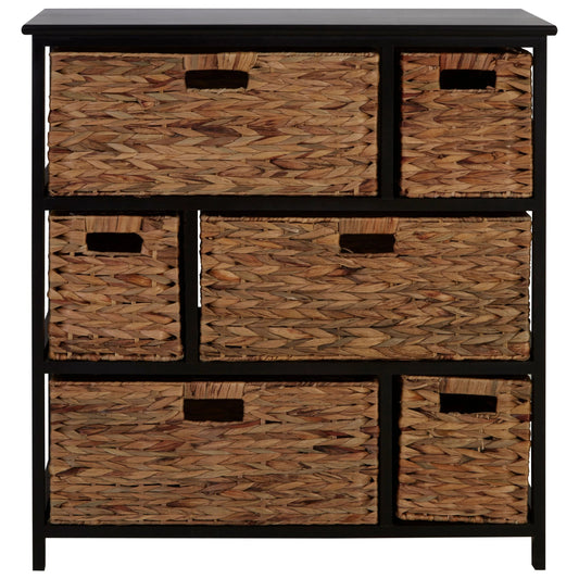 Polperro Black Storage Unit with 6 Water Hyacinth Drawers