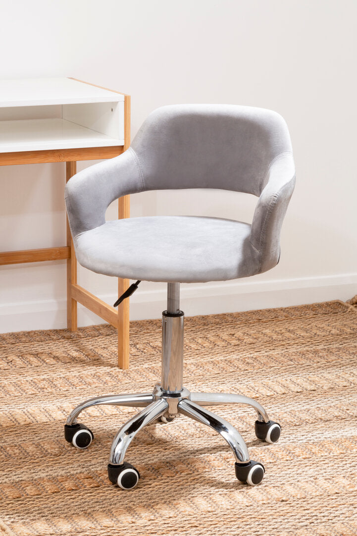 Eire Grey Velvet Home Office Chair with Curved Back