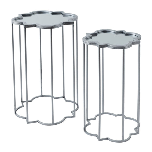 Set of two modern side tables featuring a sleek mirrored finish and elegant quarter foil design for a stylish accent in any room.