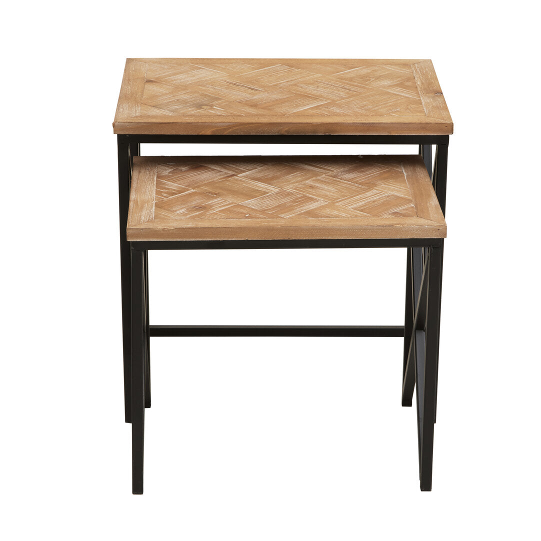 Derby Parquet Fir Wood Set Of Two Nesting Tables