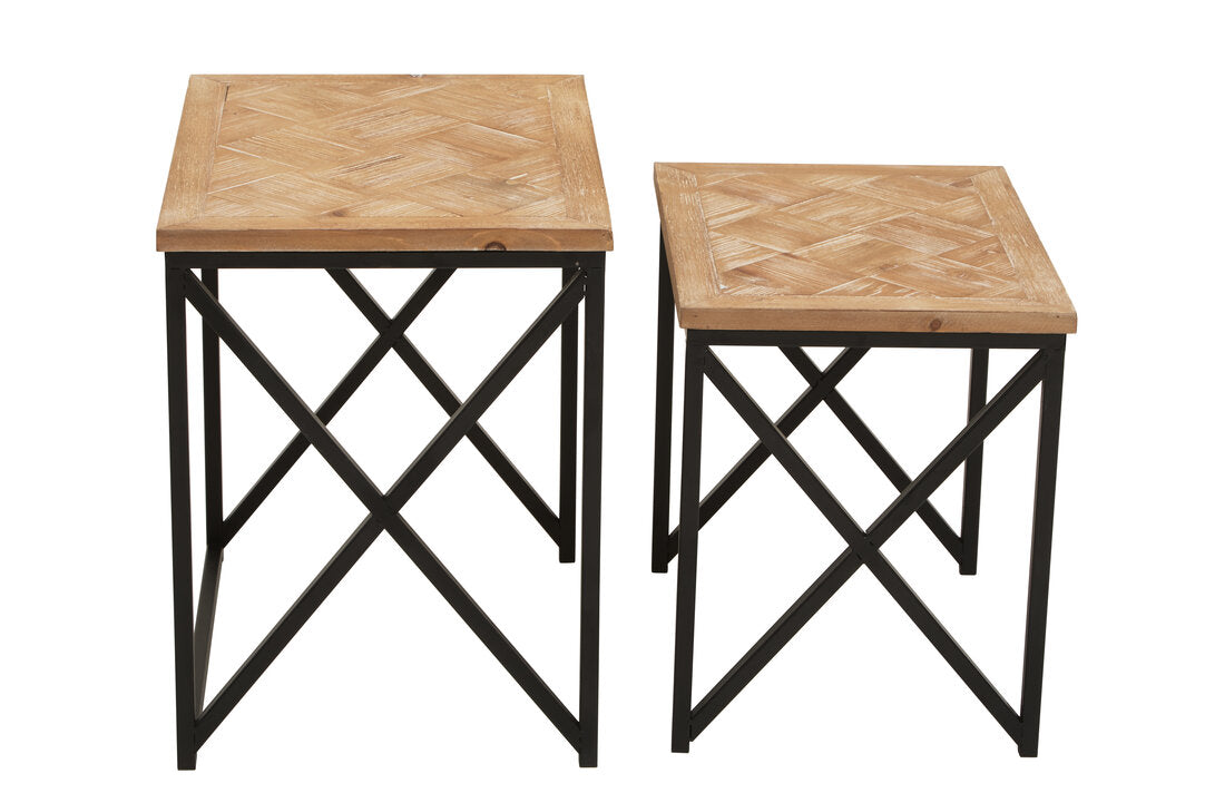 Derby Parquet Fir Wood Set Of Two Nesting Tables