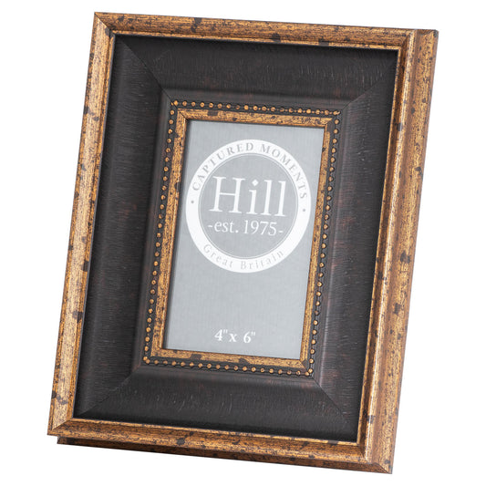 Black antique gold beaded 4x6 photo frame with intricate detailing, showcasing timeless elegance and versatile style for any decor.