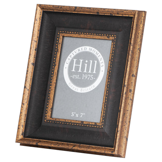 Elegant 5x7 photo frame in black with antique gold beading, blending vintage charm and luxurious detailing.