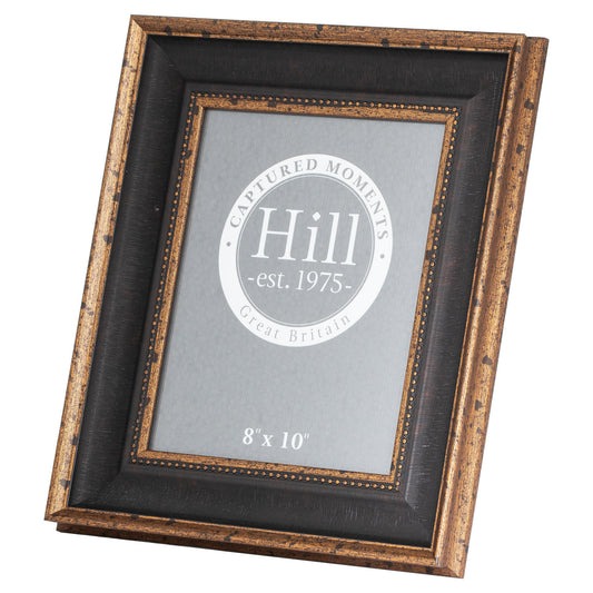Elegant black and antique gold beaded 8x10 photo frame showcasing vintage charm and sophistication, perfect for cherished memories.