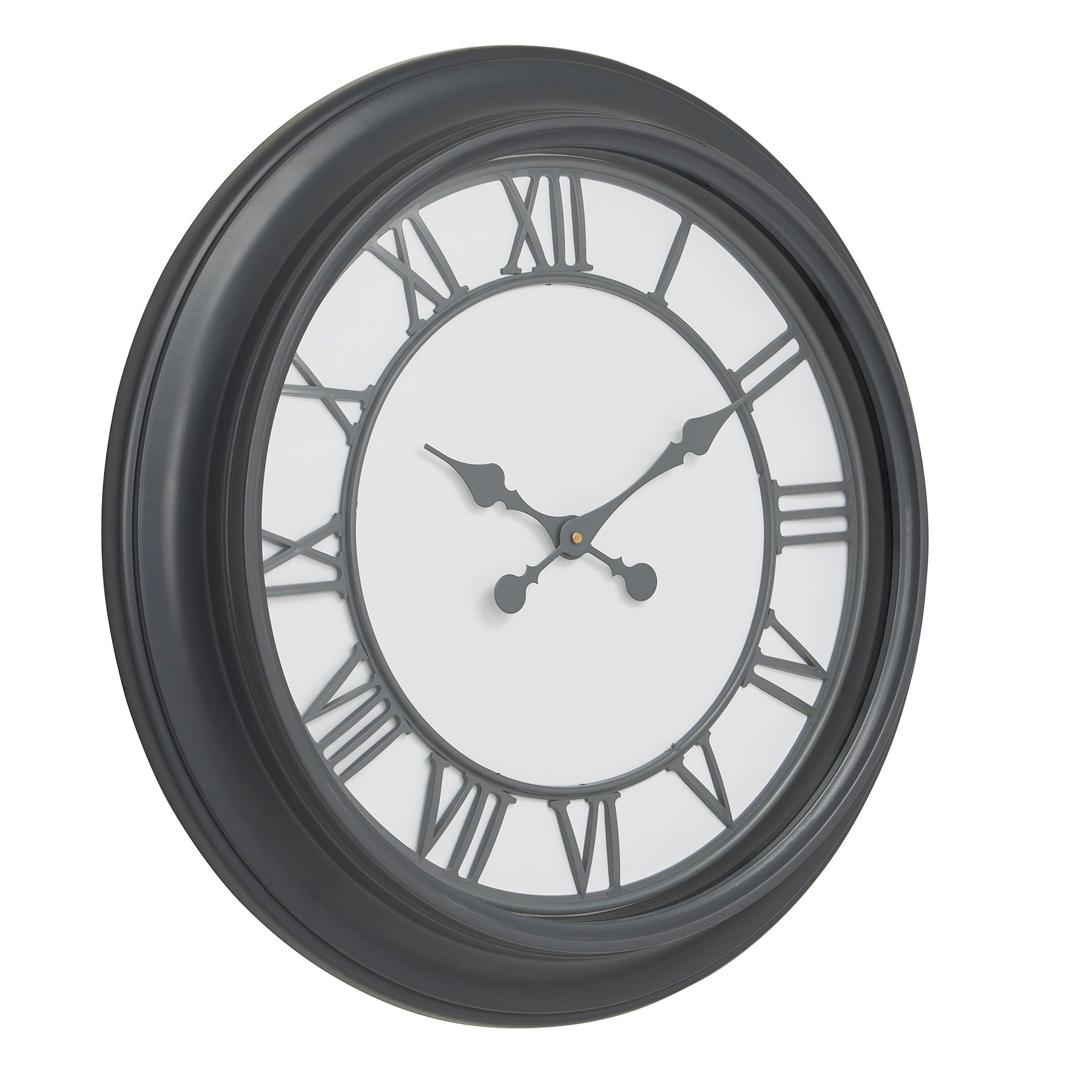 Black wall clock featuring a sleek, polished finish, Roman numerals, and elegant hour and minute hands for timeless sophistication.