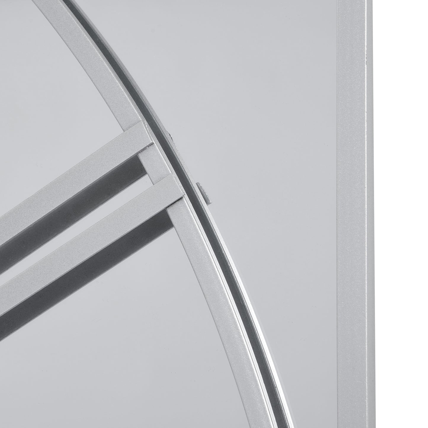 Stylish mirrored wall clock featuring a unique three-panel design with sleek metalwork, reflecting light for a spacious feel.