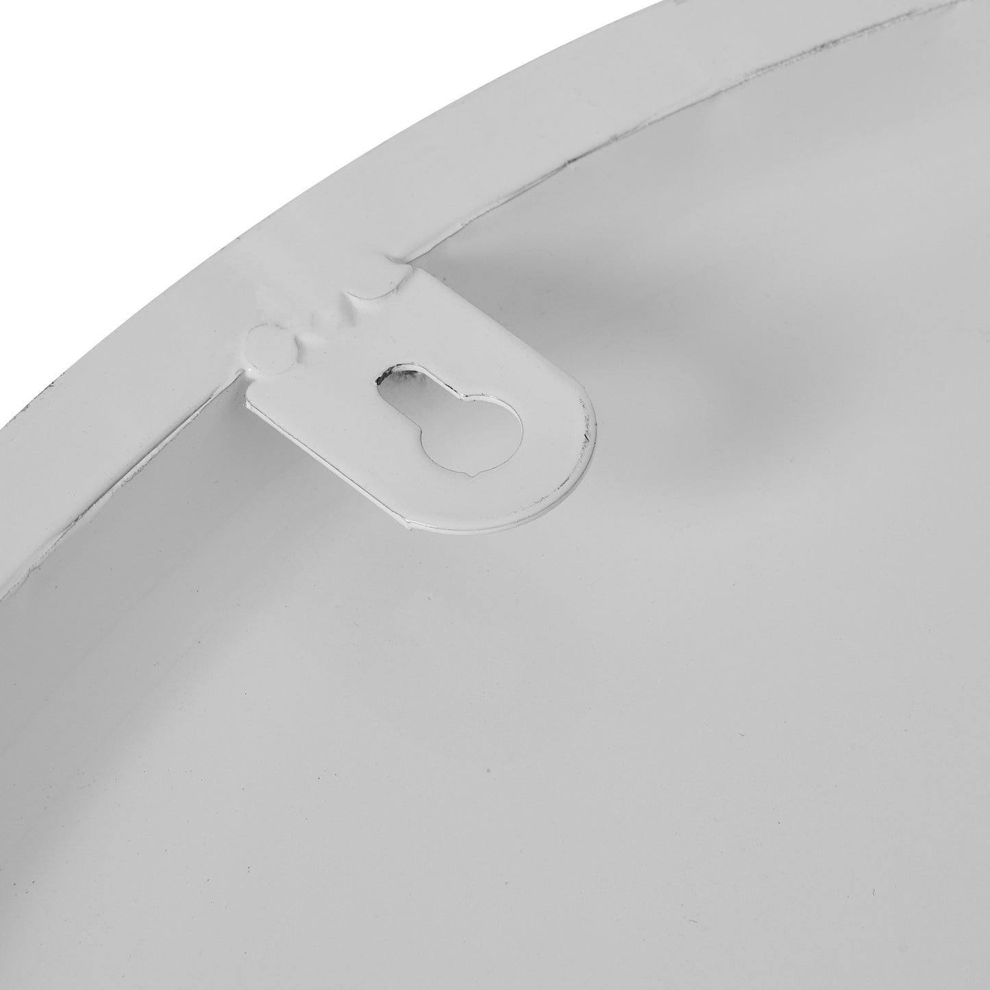 White Flemings Wall Clock features a sleek, polished design with a mounting bracket, ideal for elegant decor in any space.