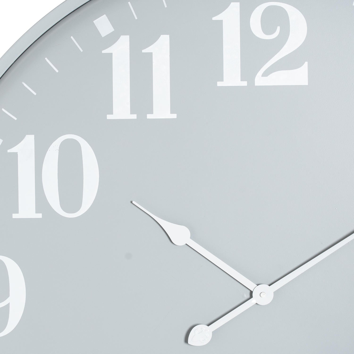 Grey wall clock with large white numerals, elegant hands, and a simplistic design, measuring 80cm in diameter.