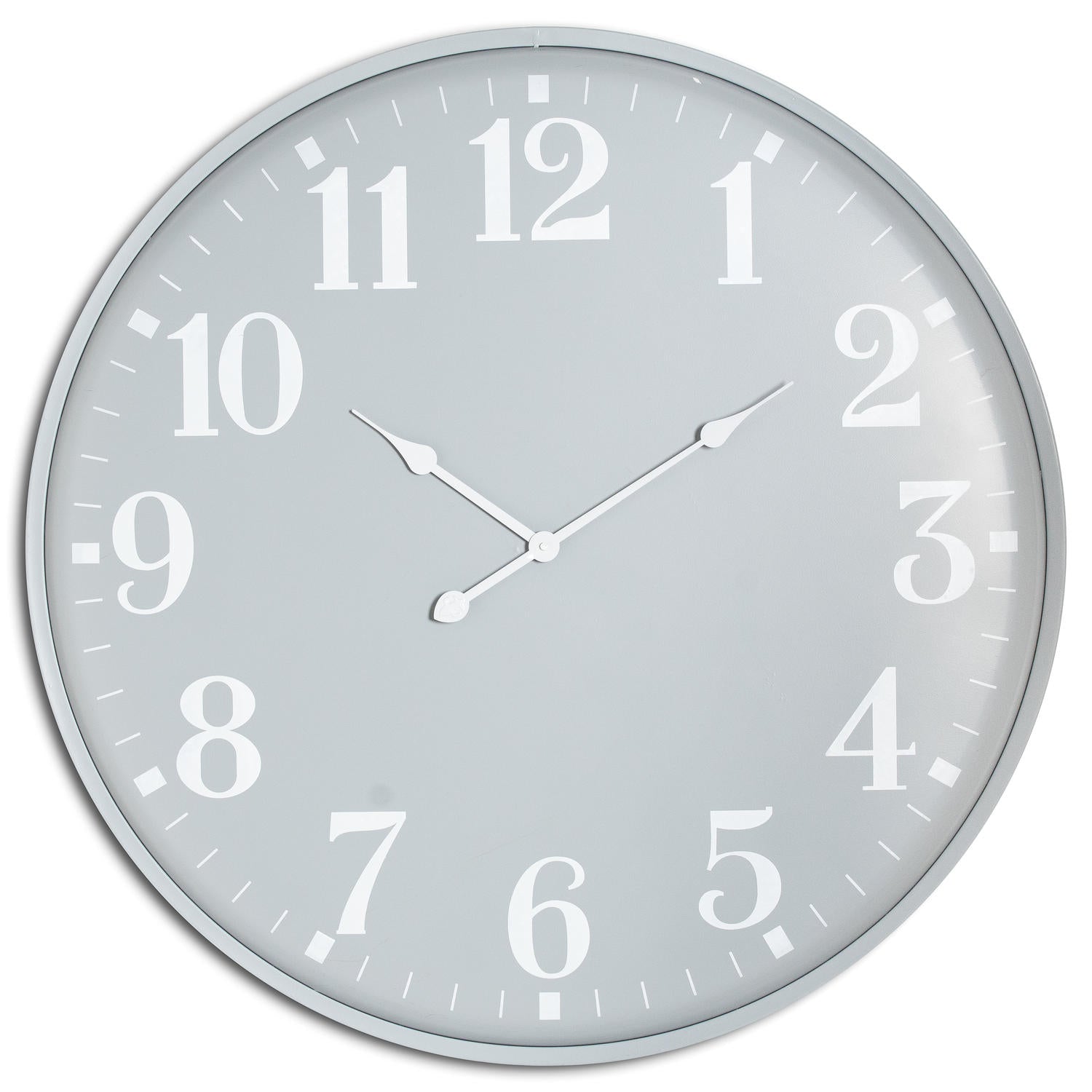 Large round wall clock with a sleek gray face and bold white numbers, measuring 80cm in diameter, perfect for modern decor.