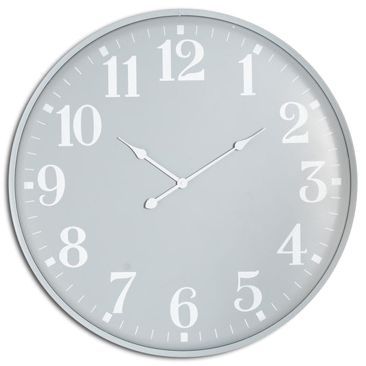 Large round wall clock with a sleek gray face and bold white numbers, measuring 80cm in diameter, perfect for modern decor.