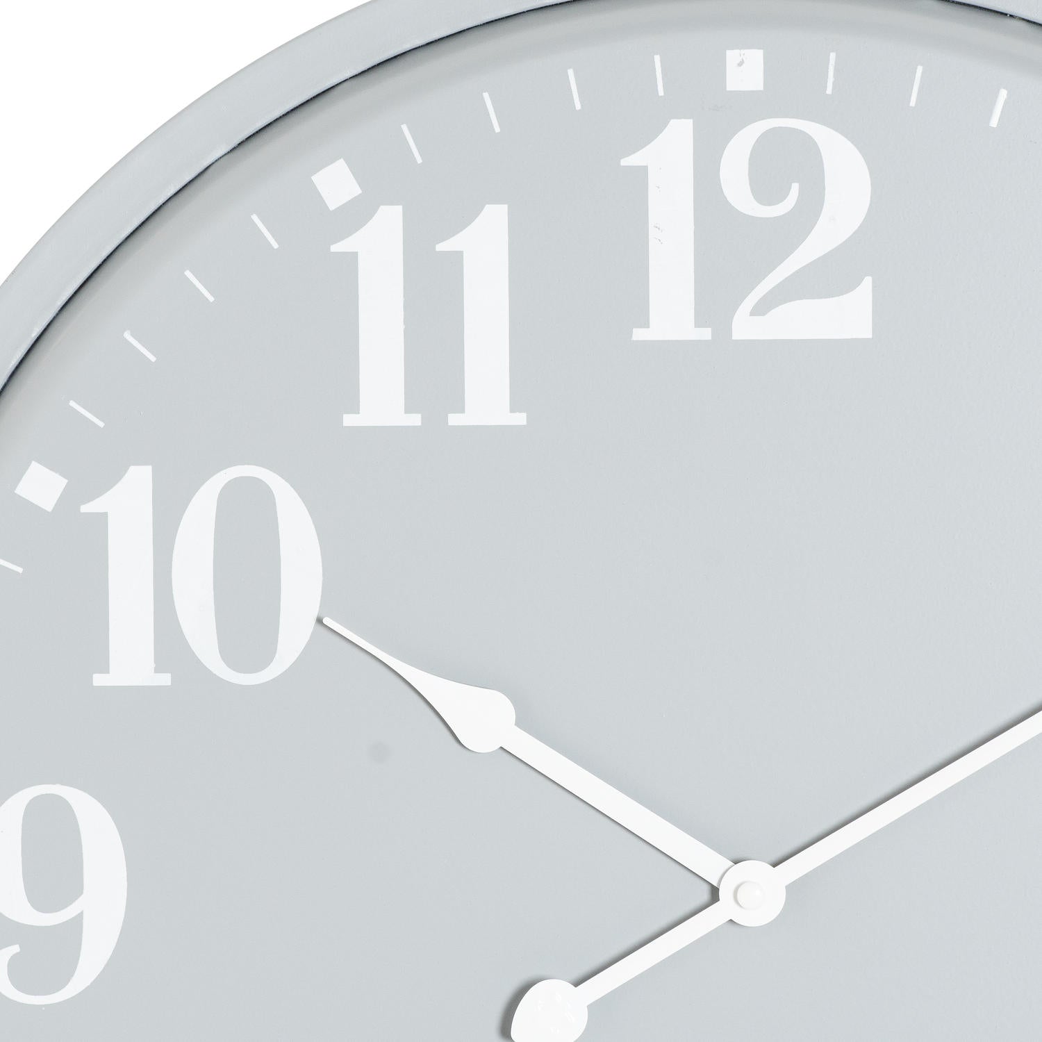 Sophisticated gray wall clock with bold white numbers and sleek hands, adding minimalist charm to modern interiors.
