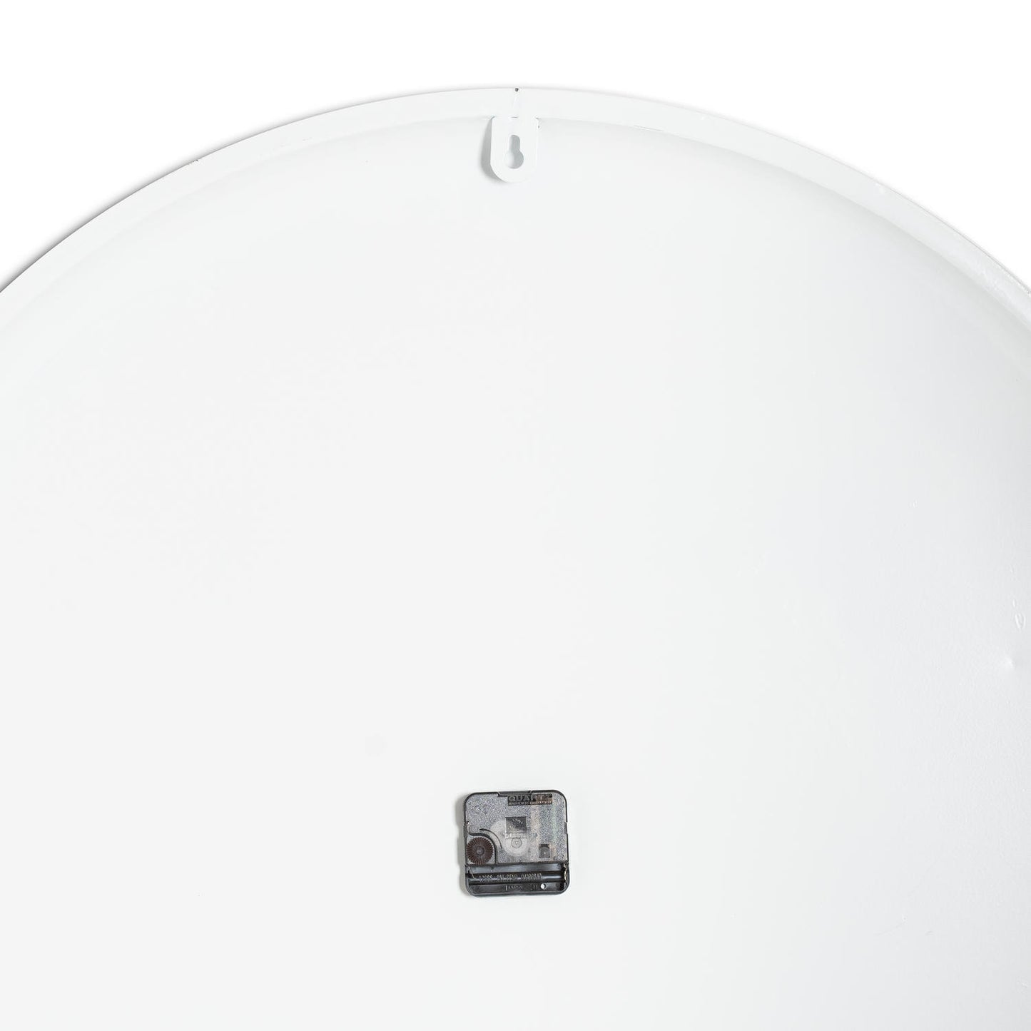 Sleek, large white wall clock showcasing modern design with a durable back mechanism, perfect for any sophisticated space.