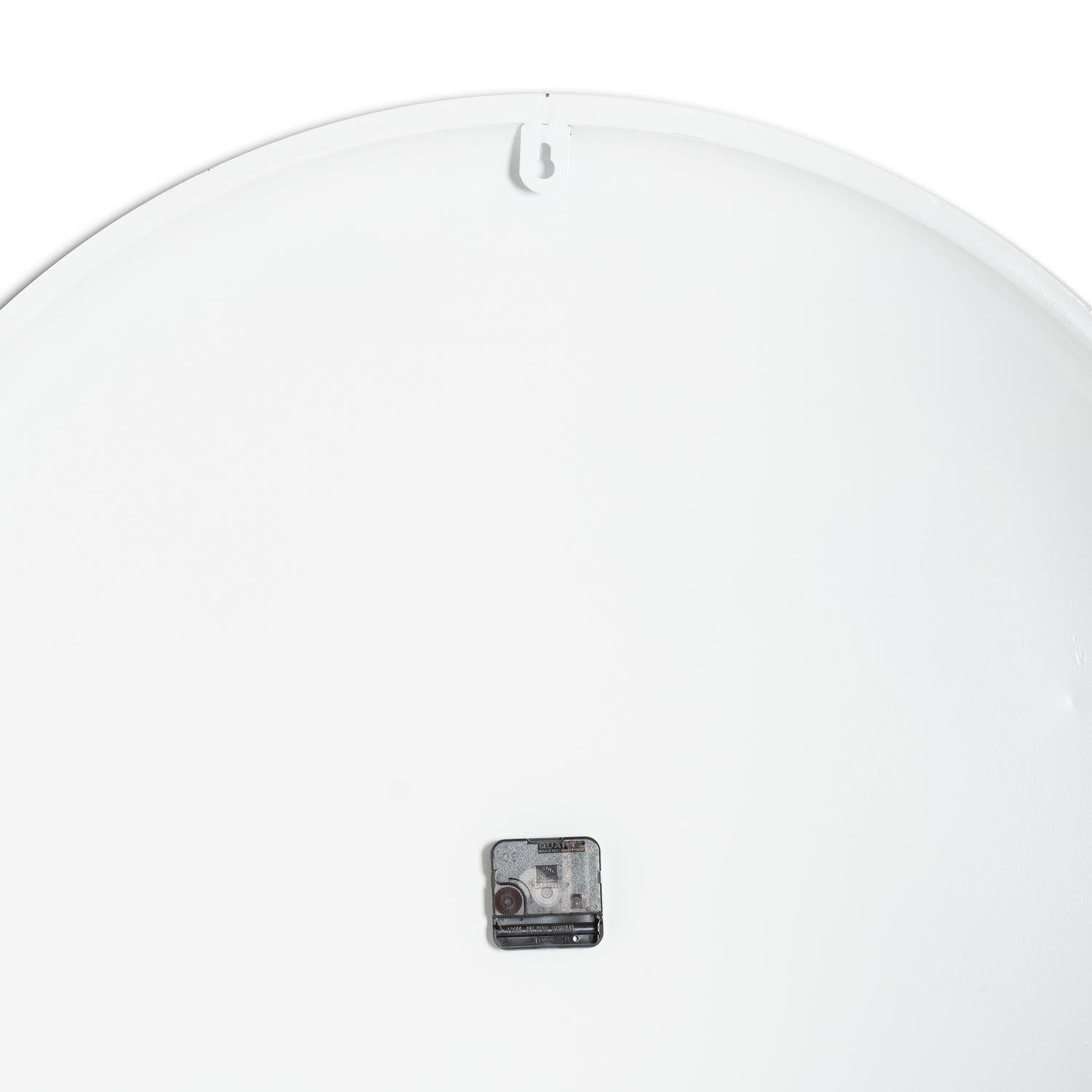 Sleek, large white wall clock showcasing modern design with a durable back mechanism, perfect for any sophisticated space.
