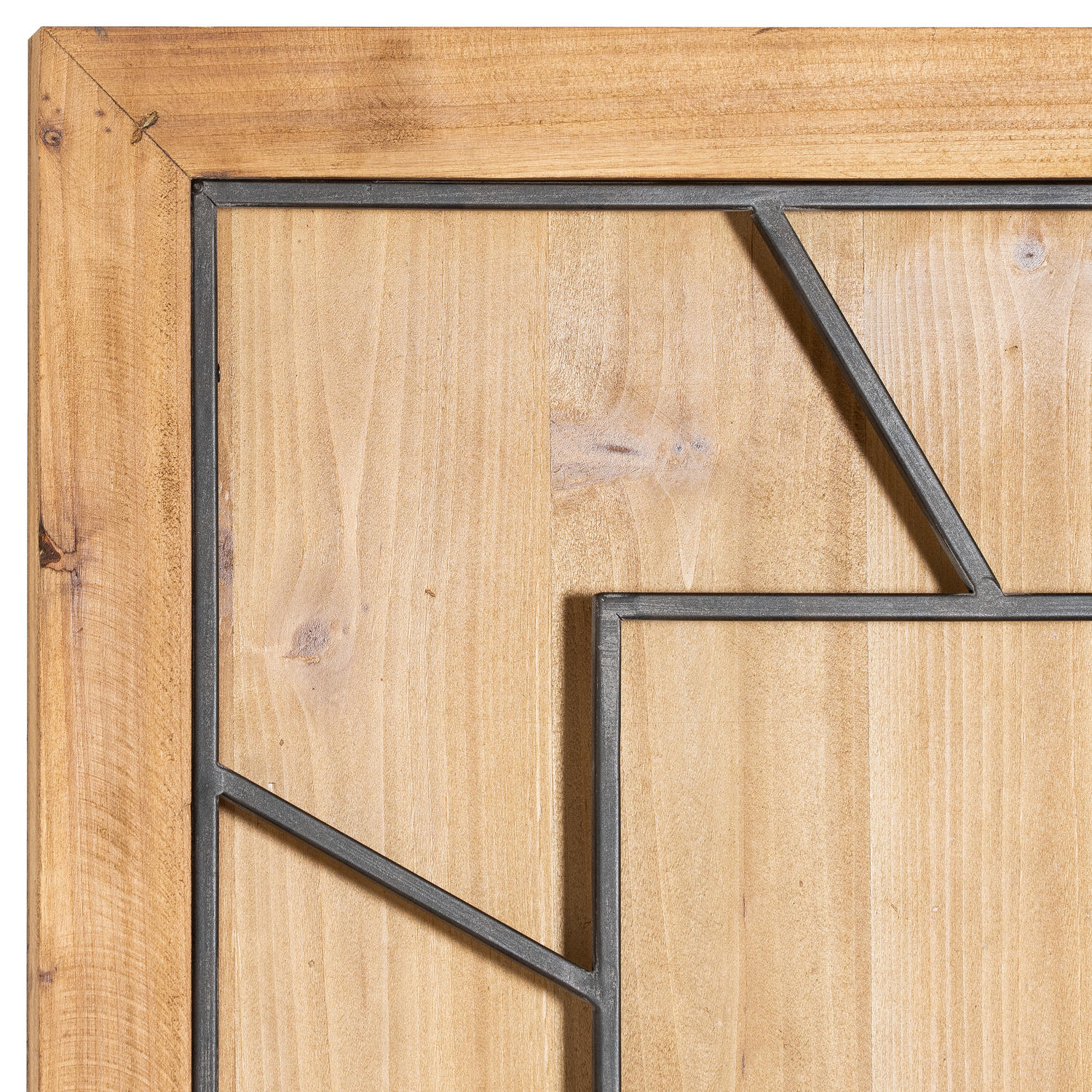 Large wooden wall clock featuring layered grey metal Roman numerals on a warm wooden backdrop, combining rustic elegance and modern style.