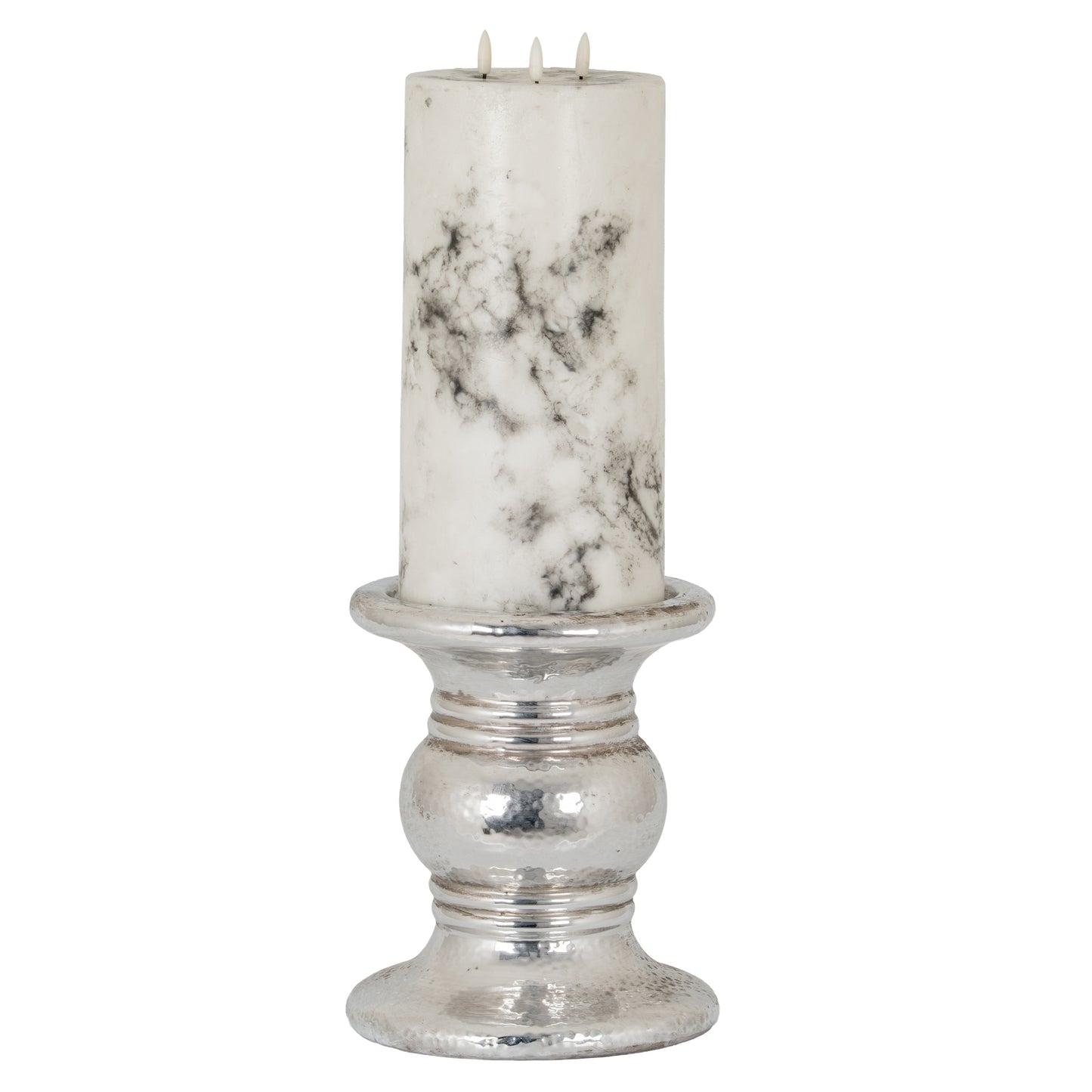 Silver Punch Faced Ceramic Candle Holder