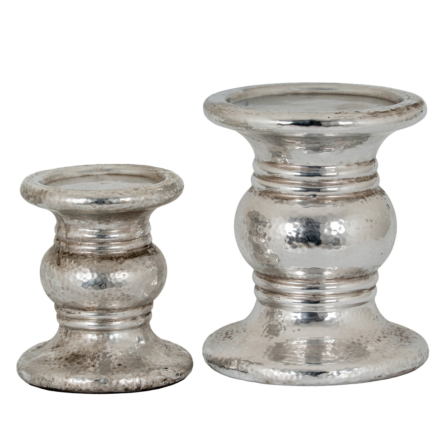 Silver Punch Faced Ceramic Candle Holder