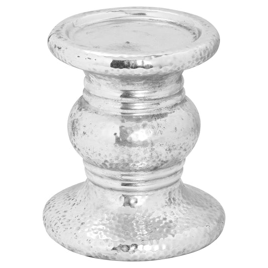 Silver Punch Faced Ceramic Candle Holder - Silver from the Quanta Home collection.