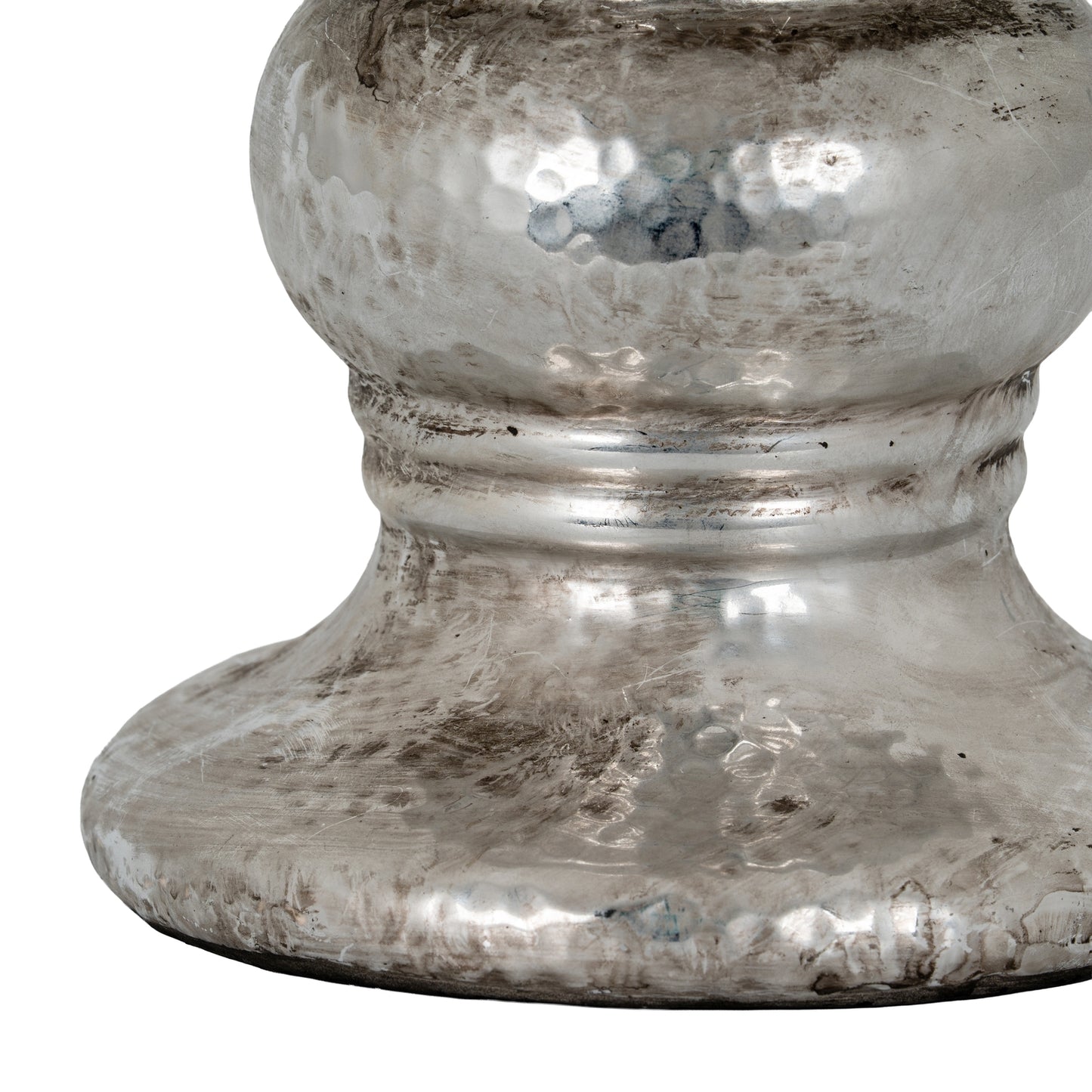Silver Punch Faced Ceramic Large Candle Holder