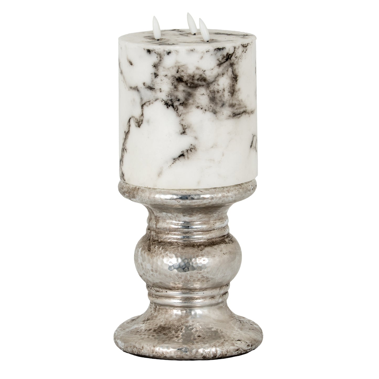 Silver Punch Faced Ceramic Large Candle Holder