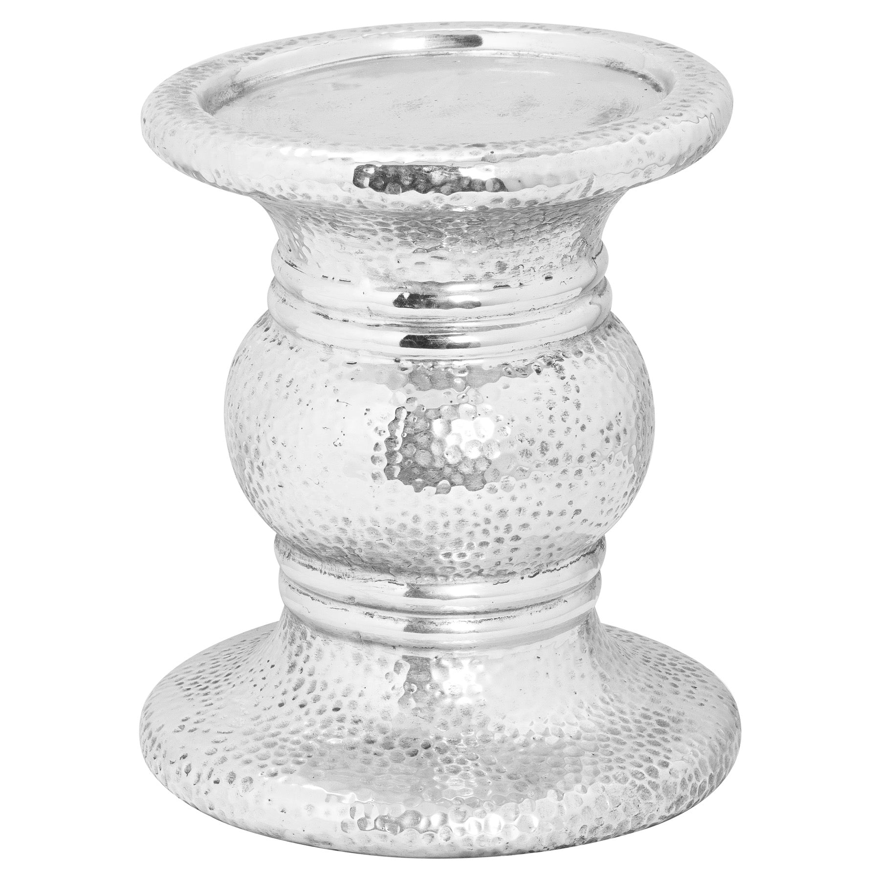 Silver Punch Faced Ceramic Large Candle Holder - Ornaments from the Quanta Home collection.