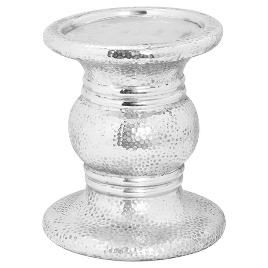 Silver Punch Faced Ceramic Large Candle Holder - Ornaments from the Quanta Home collection.