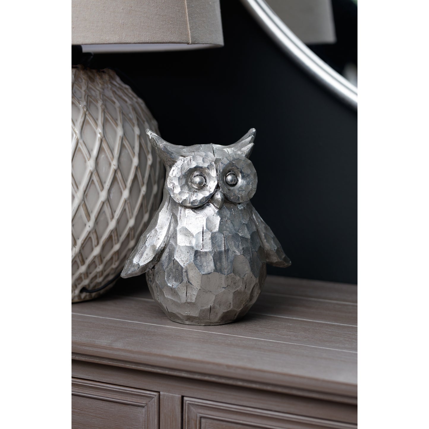 Olive The Large Silver Ceramic Owl - Silver from the Quanta Home collection.