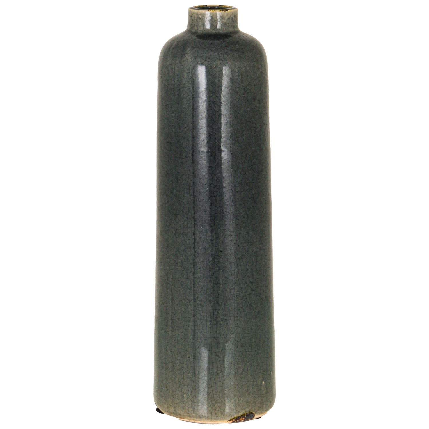 Tall, slender vase with a distressed grey glazed finish, featuring subtle variations and a refined, artisanal design.