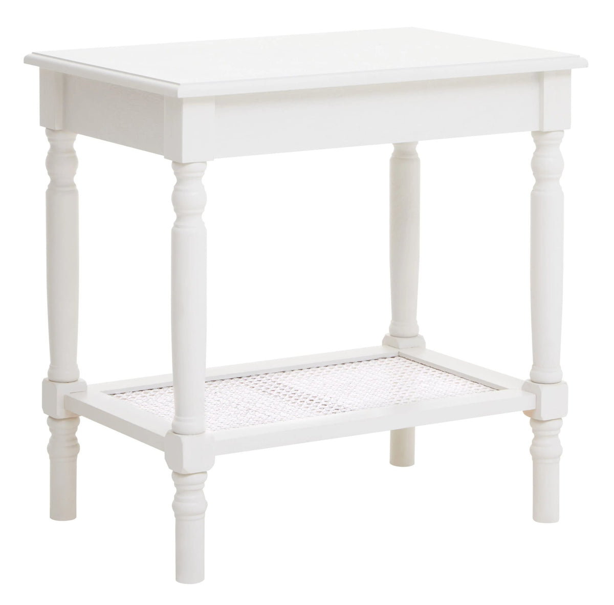 Heirloom White Wooden Side Table with Lower Shelf