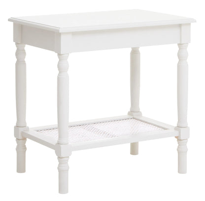 Heirloom White Wooden Side Table with Lower Shelf