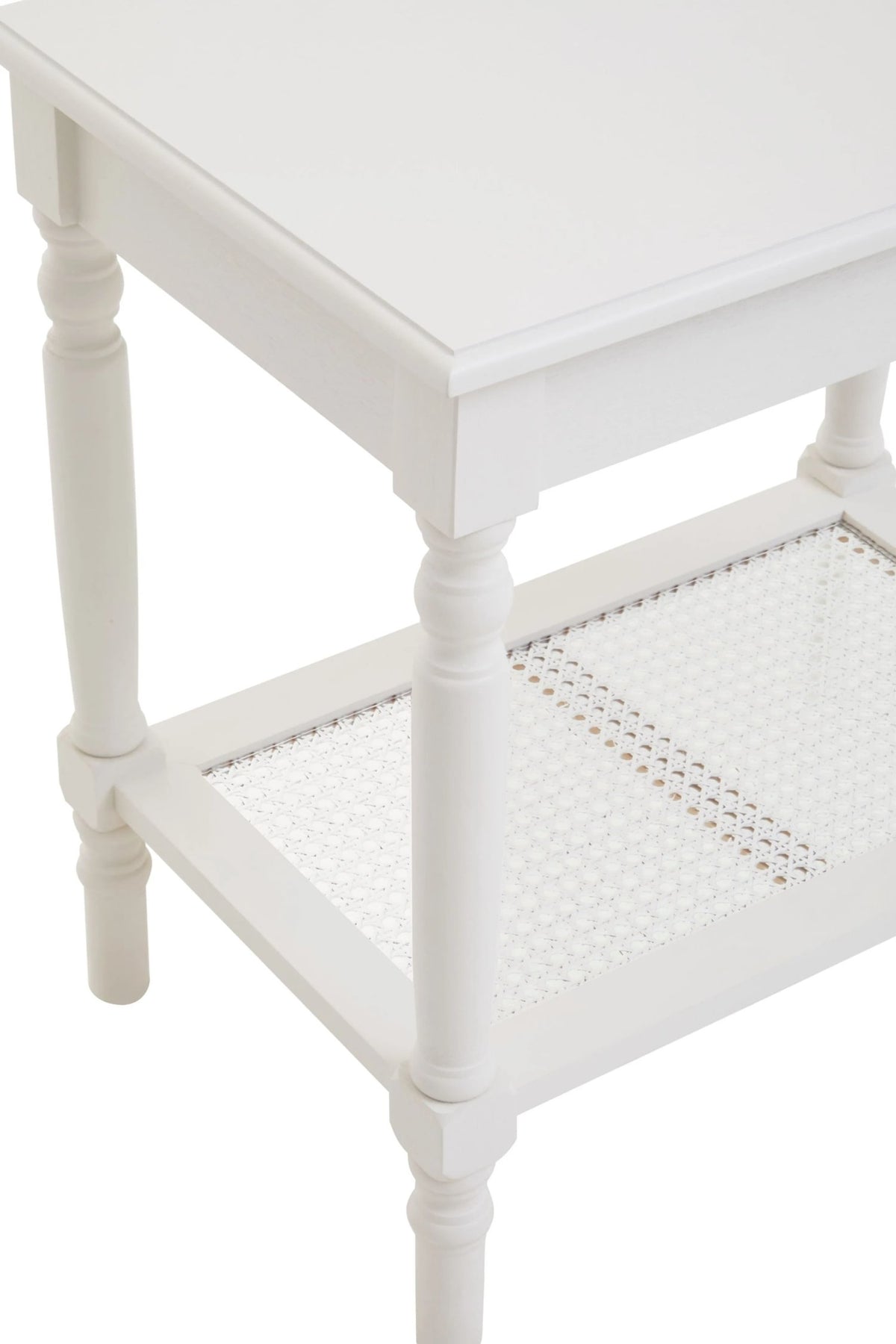 Heirloom White Wooden Side Table with Lower Shelf