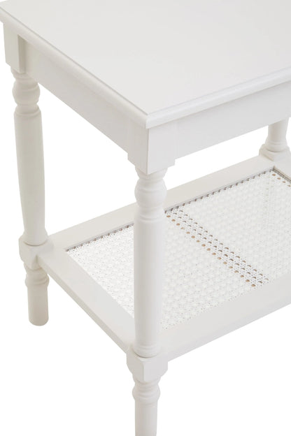 Heirloom White Wooden Side Table with Lower Shelf