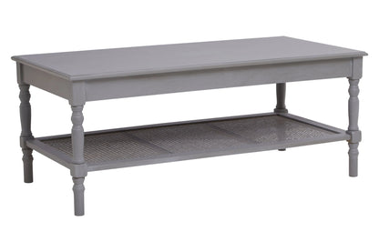 Heirloom Grey Wash Wooden Coffee Table with Rattan Shelf