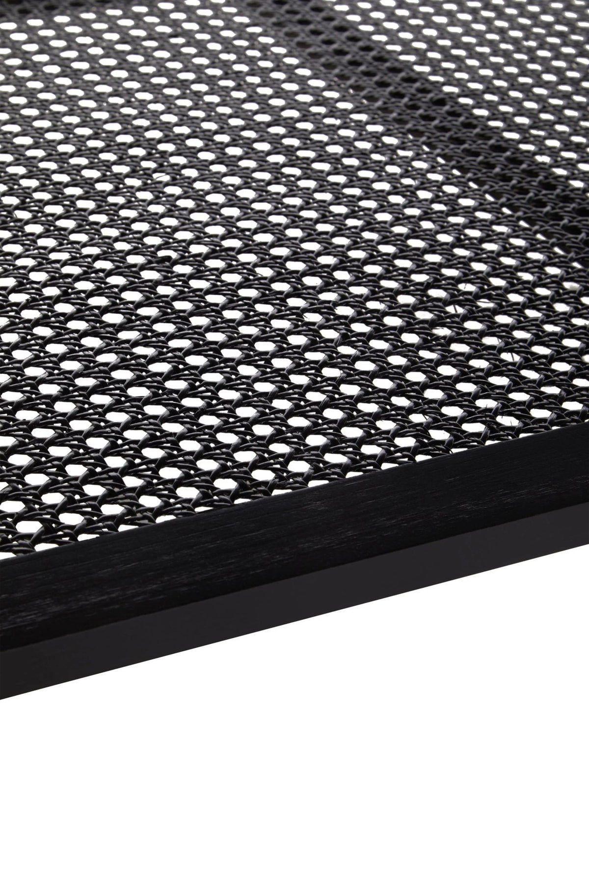 Heirloom Black Wooden Coffee Table with Rattan Shelf