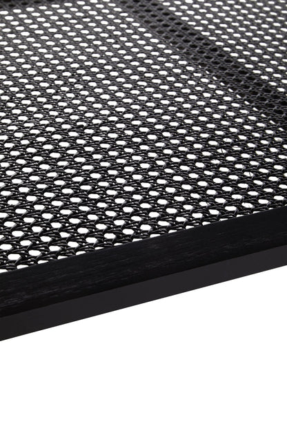 Heirloom Black Wooden Coffee Table with Rattan Shelf
