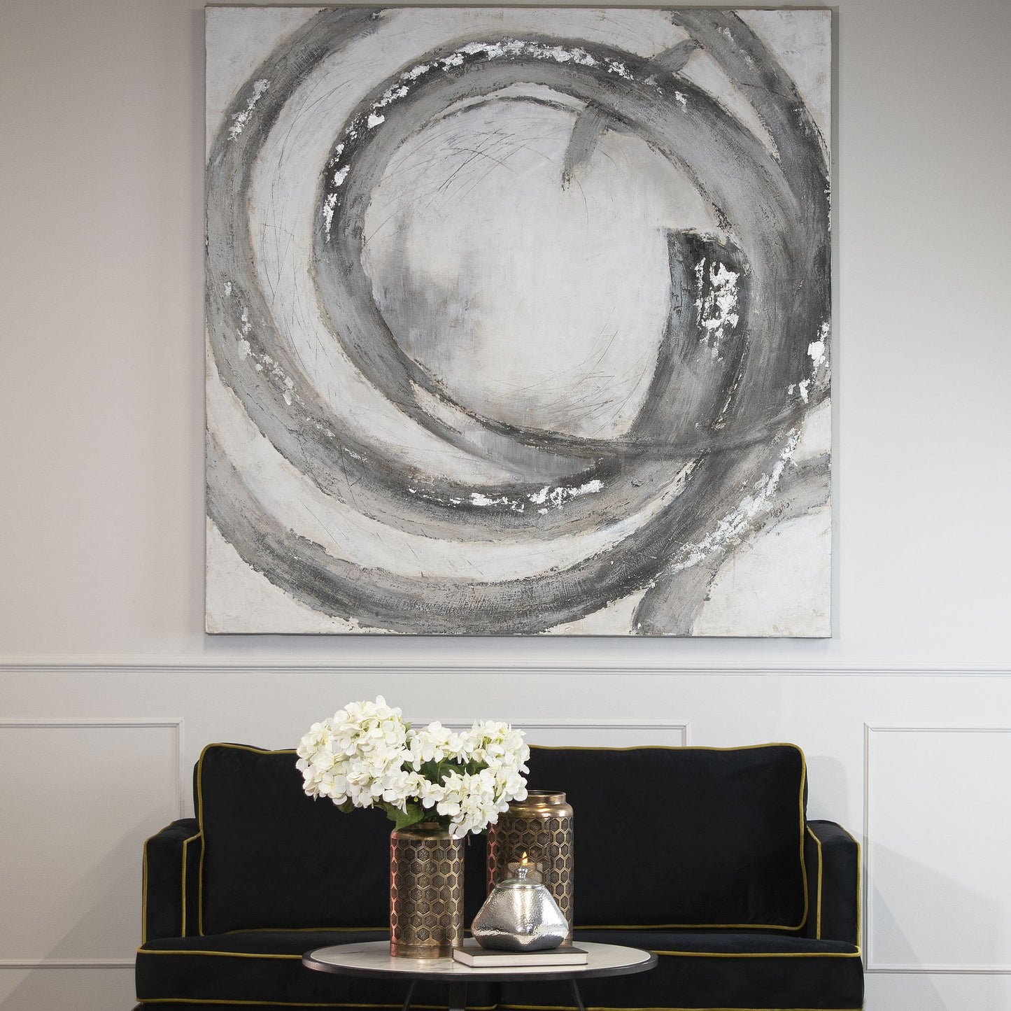 Galaxy Silver And Grey Hand Painted Canvas - Handpainted Art from the Quanta Home collection.