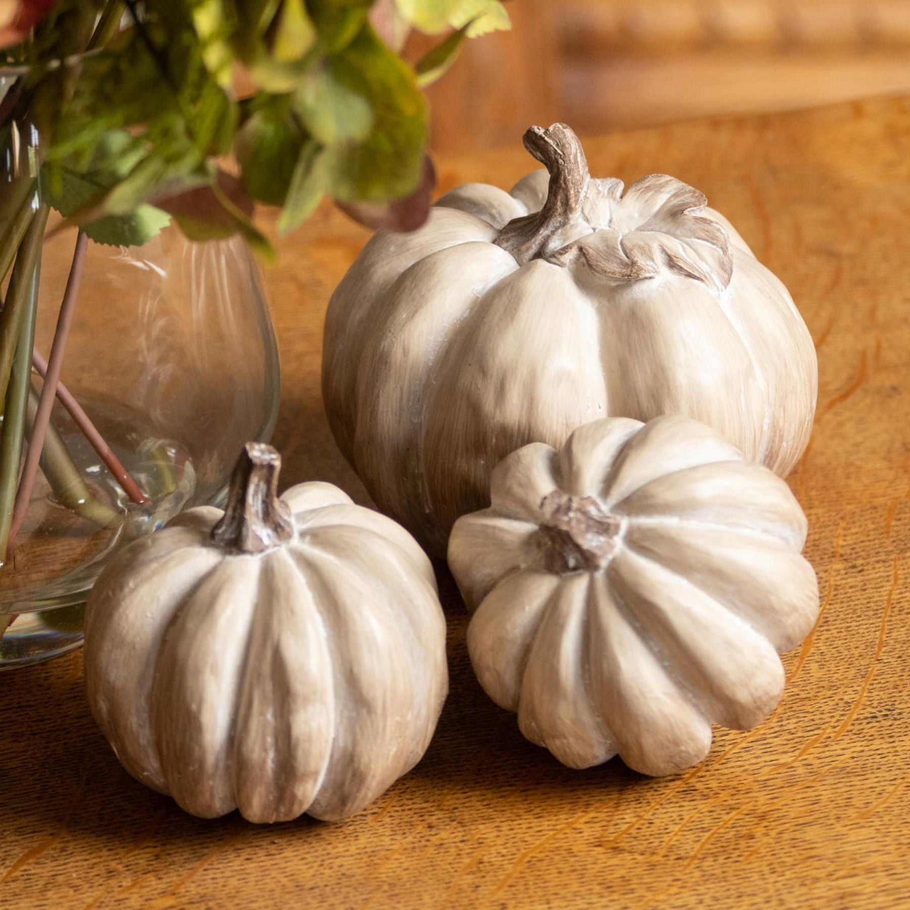 Set Of Three Carved Wood Effect Pumpkins - Pumpkins from the Quanta Home collection.