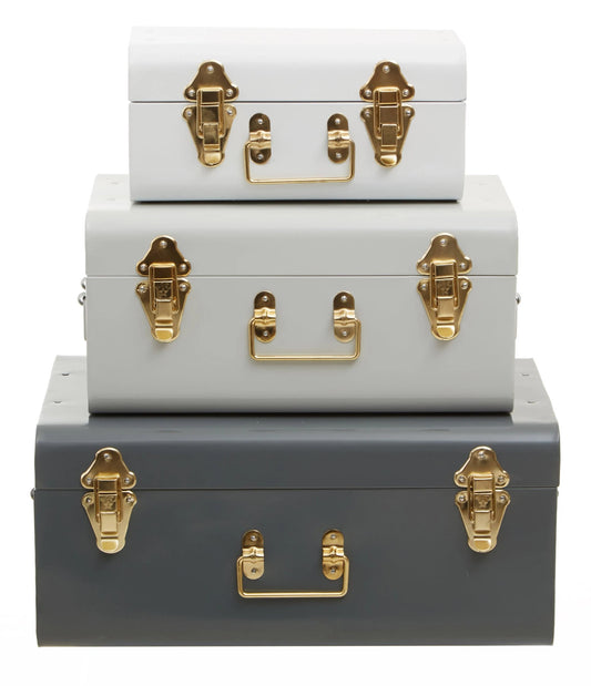 Portage Set of Three Assorted Grey Storage Trunks