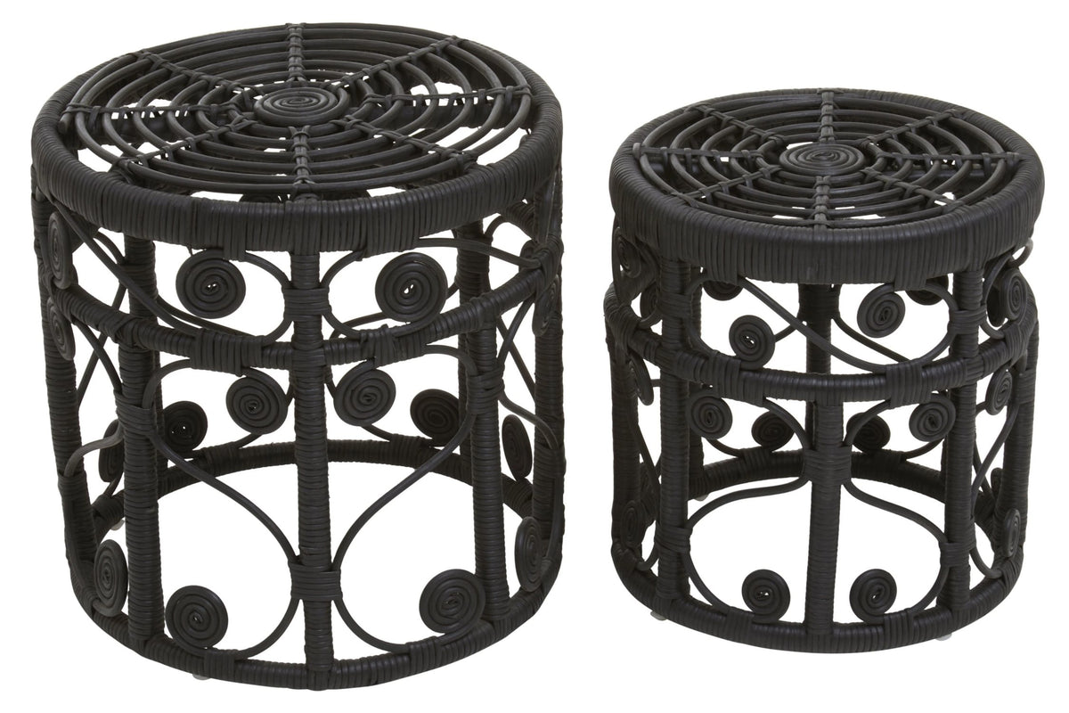 Rinjani Set Of Two Black Natural Rattan Tables