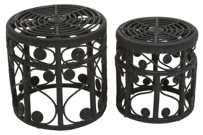 Rinjani Set Of Two Black Natural Rattan Tables