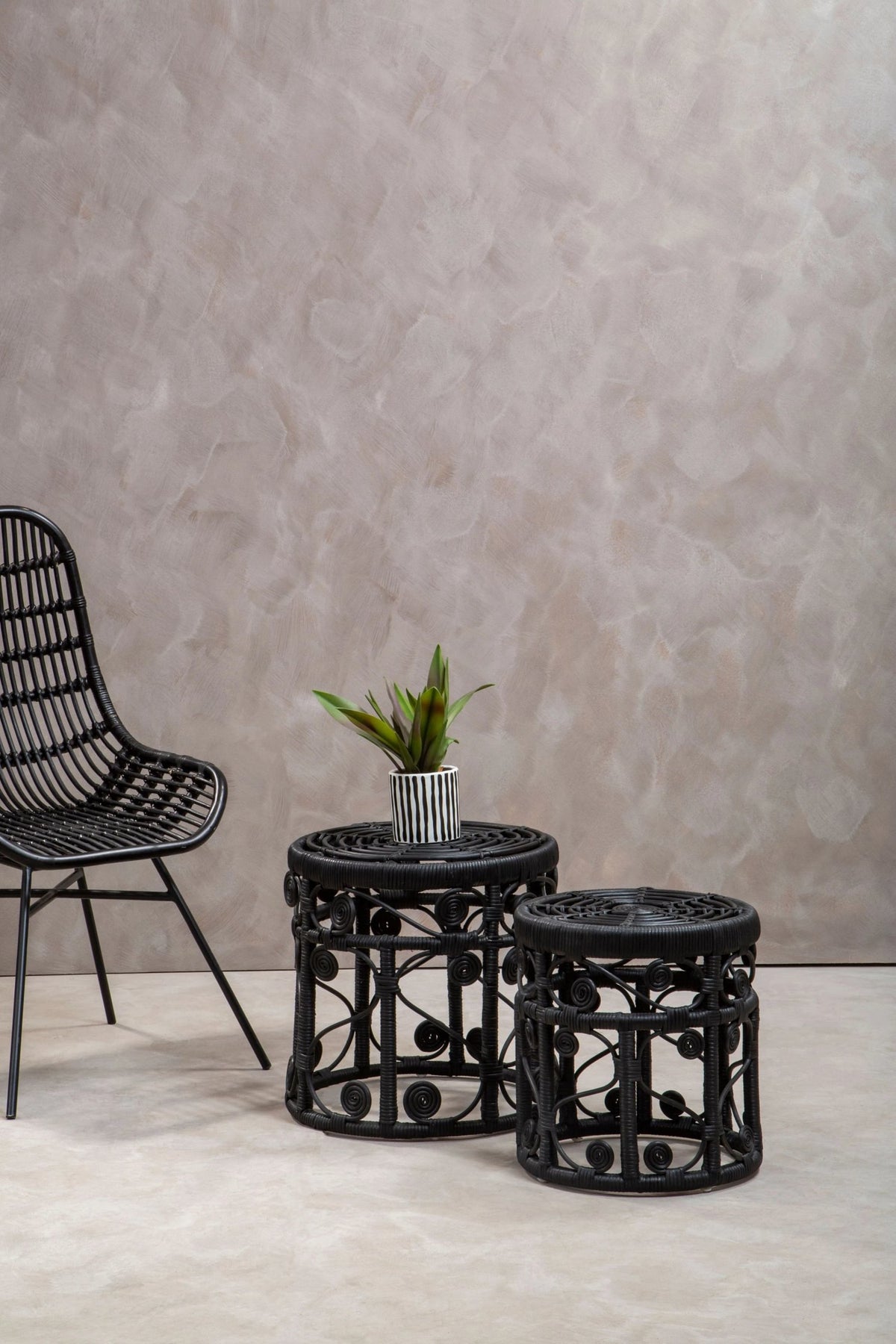 Rinjani Set Of Two Black Natural Rattan Tables